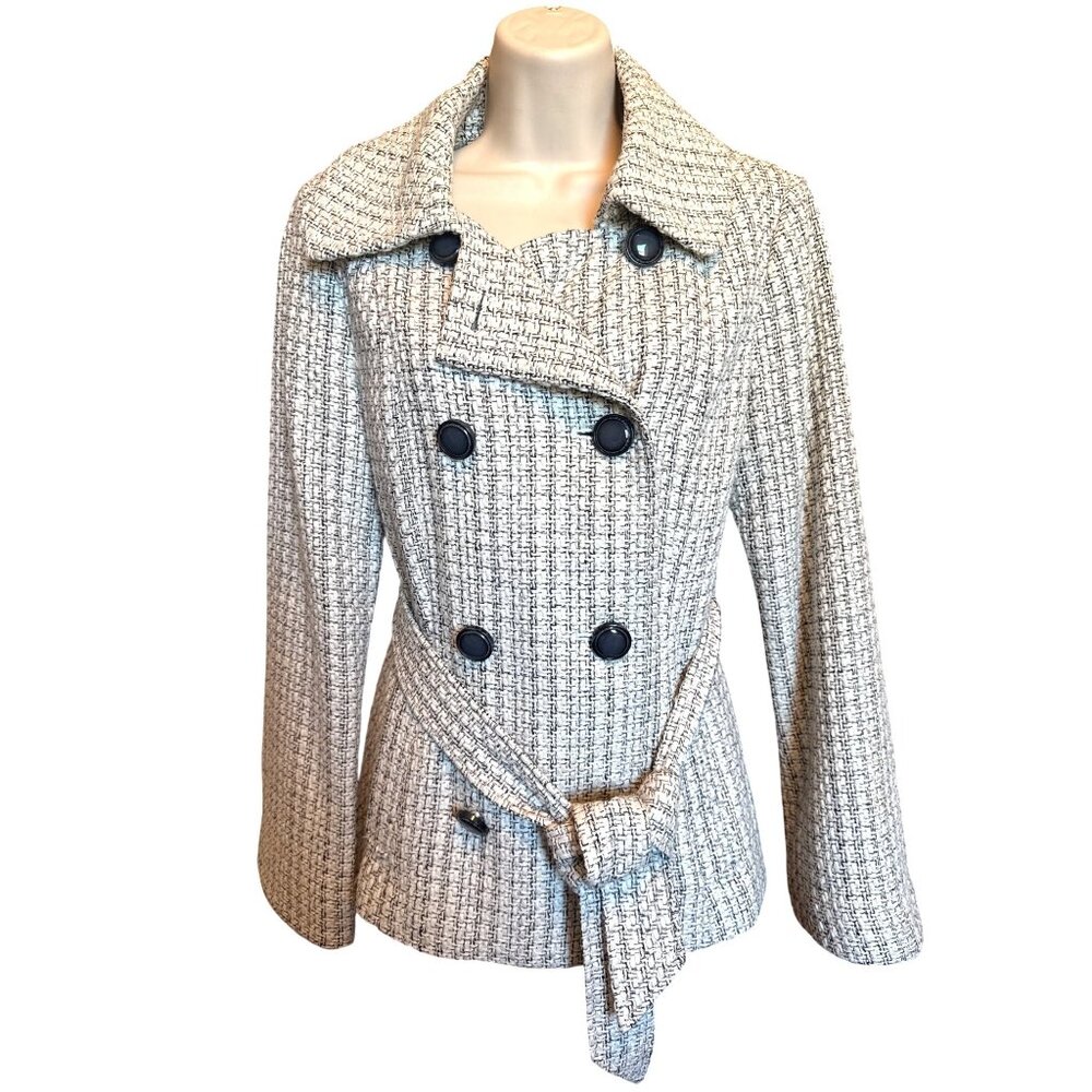 White House Black Market Womens Size S Double Breasted Tweed Peacoat Silk Blend